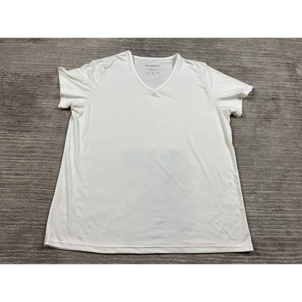Real Essentials T-Shirt Women 2XL White V-Neck Short Sleeve Activewear Stretch